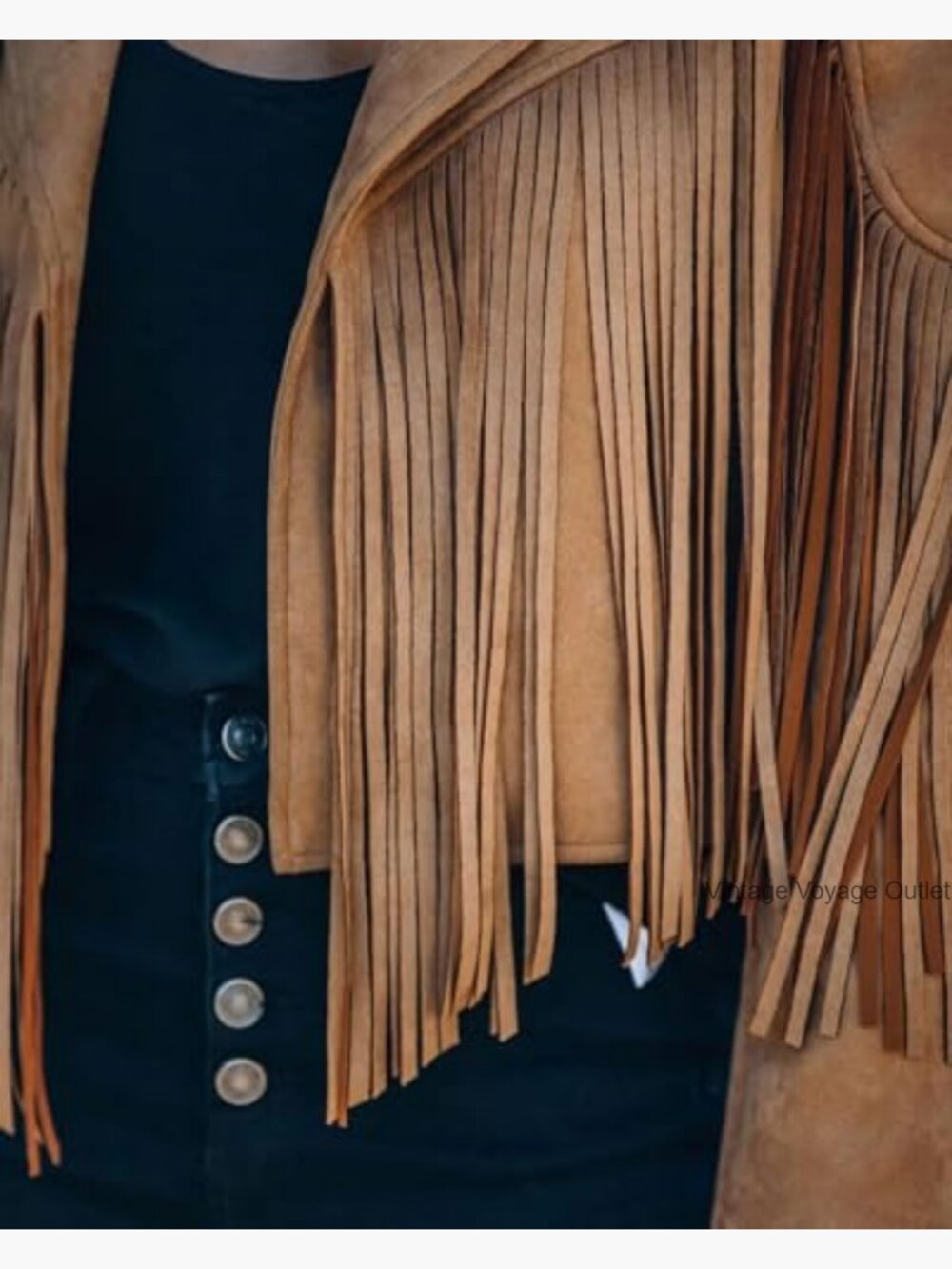 Faux Leather Cropped Jacket with Fringe Tassels, Western Style, Regular Fit - Picture 5 of 7